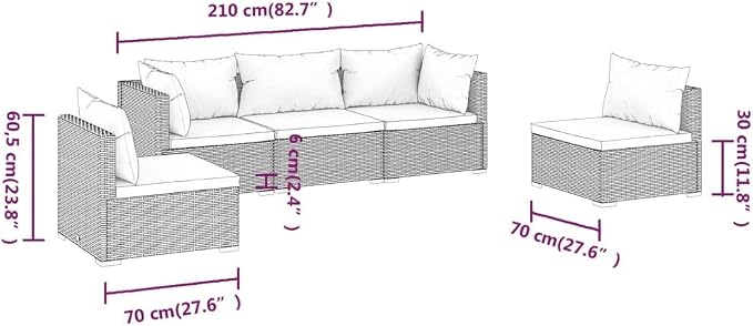 5-Piece Patio Furniture Set, Modular Garden Lounge Seating - Image 7