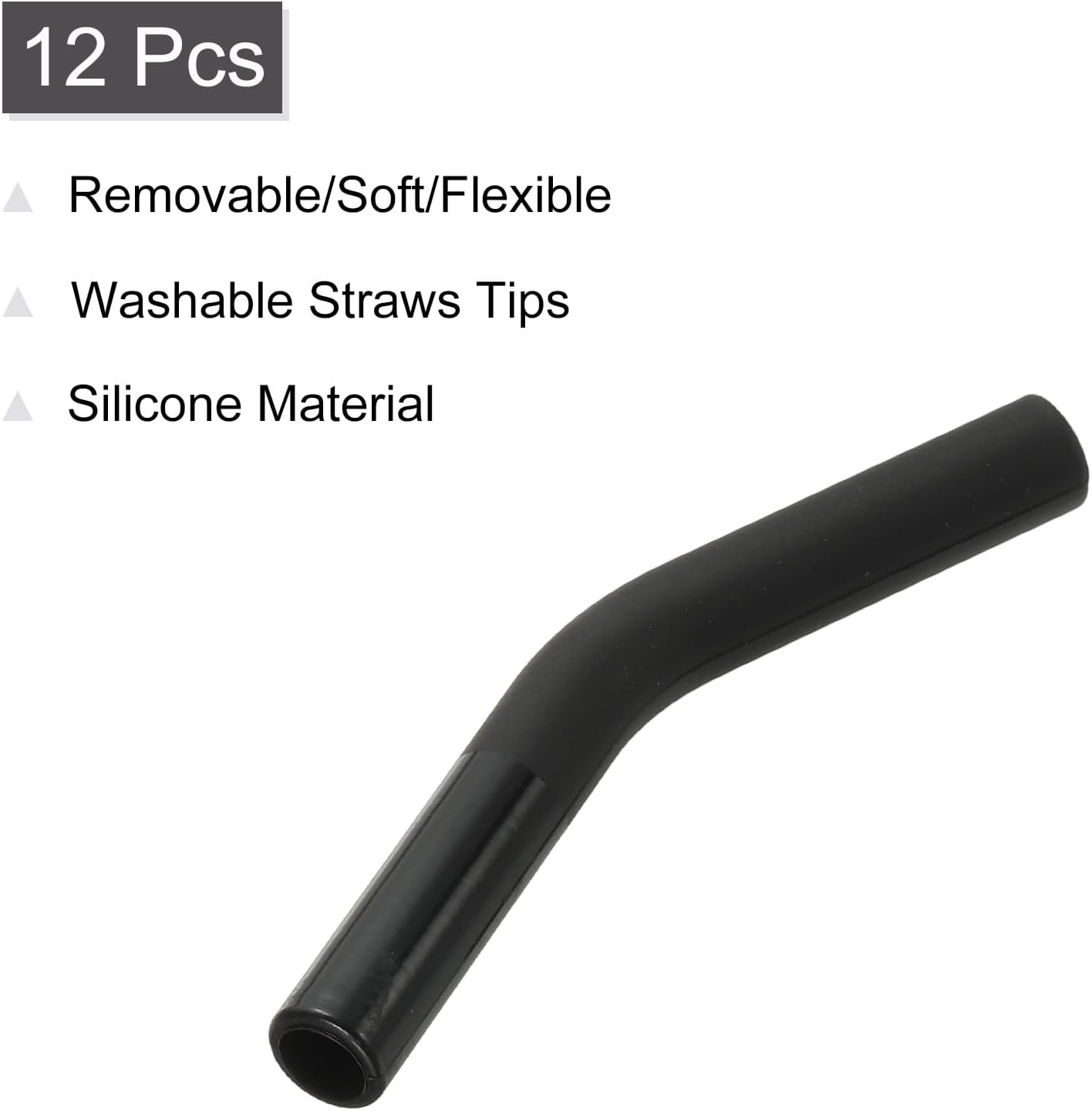 uxcell 12Pcs Silicone Straw Tips, Silicone Straw Elbows Tip, Soft Reusable Metal Straw Covers Fit for 8mm/0.31" OD Stainless Steel Straws, Black