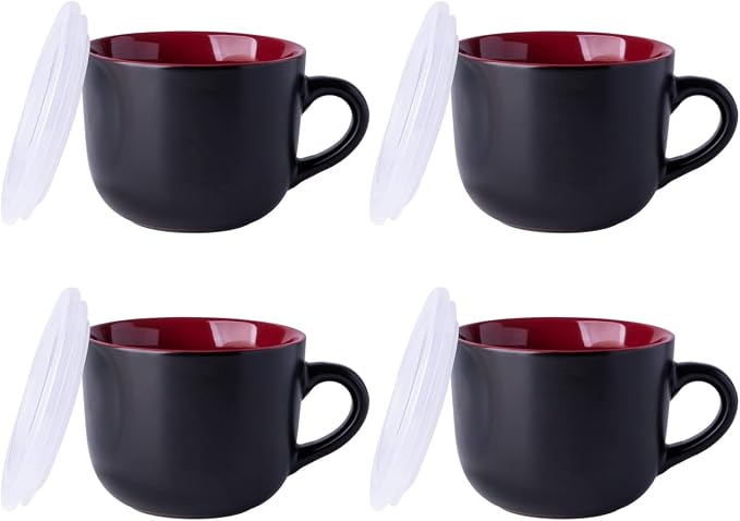 GBHOME Ceramic Soup Mugs with Lid, 24 oz Soup Cups with Hanlde by GBhome