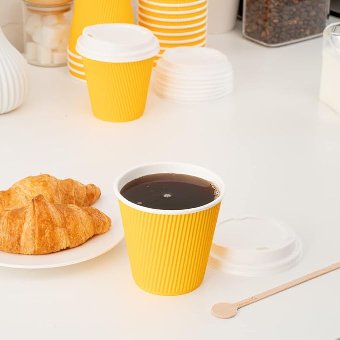 Restaurantware Ripple Wall Coffee Cups 25 Count 8 Ounce Insulated Yellow Paper - Image 8