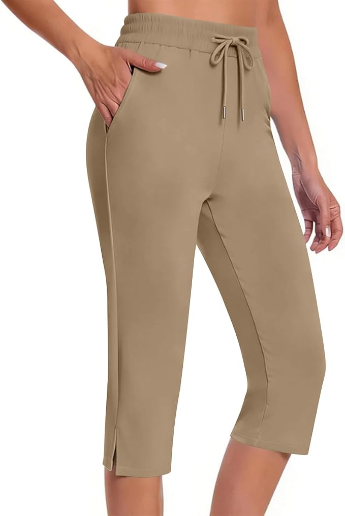 Capri Yoga Pants for Women Drawstring Elastic Waisted Trousers Summer Jogger - Image 2
