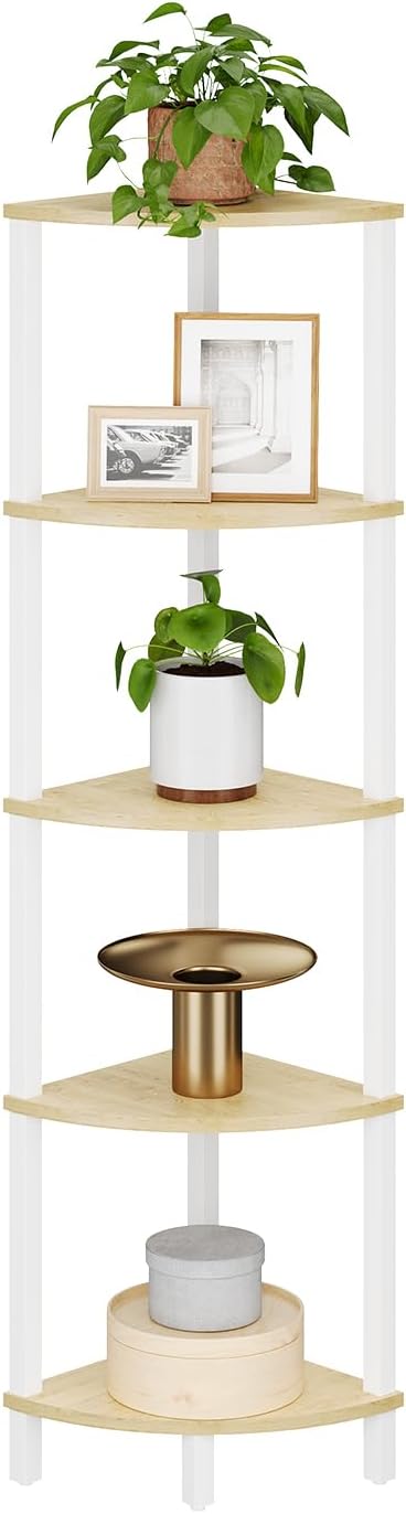 VIMBER Corner Shelf, 5-Tier Corner Bookshelf, Industrial Corner Ladder Shelf by VIMBER