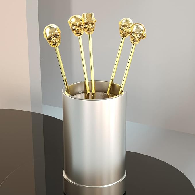Skull Shape Swizzle Sticks, Reusable Stainless Steel Coffee Beverage Stirrers - Image 5