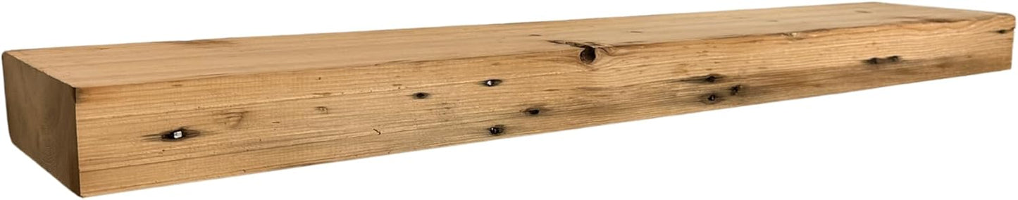 Modern Timber Craft Reclaimed Wood Fireplace Mantel Shelf | Solid Rustic American Barnwood with Steel Floating Shelf Brackets | 2.75" Thickness | 84" L x 7" D, Unfinished, Planed and Sanded