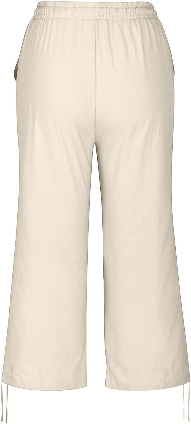 Linen Capri Pants for Women Drawstring Elastic Wide Leg Trouser 2026 Summer - Image 7