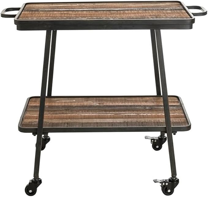 Pemberly Row Modern Contemporary 2 Tier Wooden Bar Cart, Smooth Rolling Wheels - Image 5