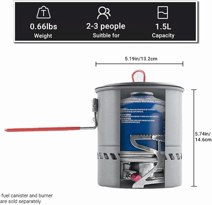 Bulin Camping Pot, 1.5L High Efficiency Backpacking Pot Ultralight Camping - Image 2