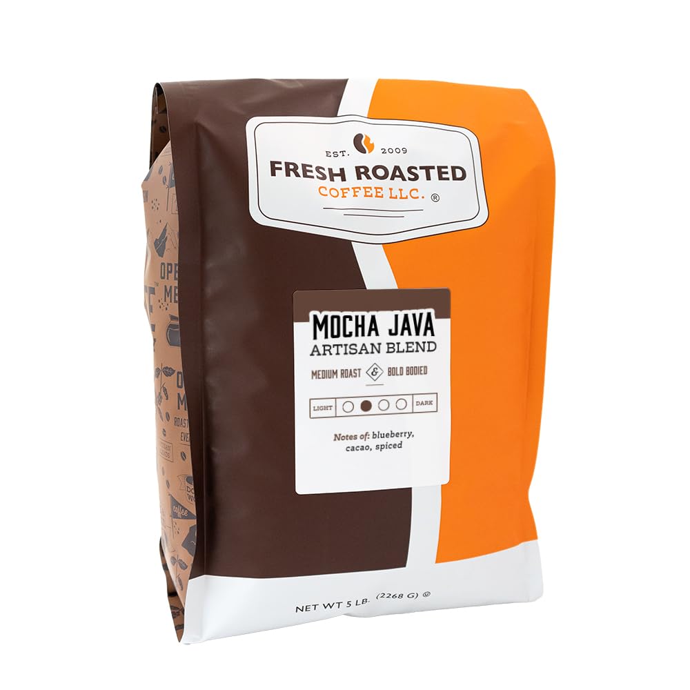 Fresh Roasted Coffee, Mocha Java, 5 lb (80 oz), Medium Roast, Kosher, Ground
