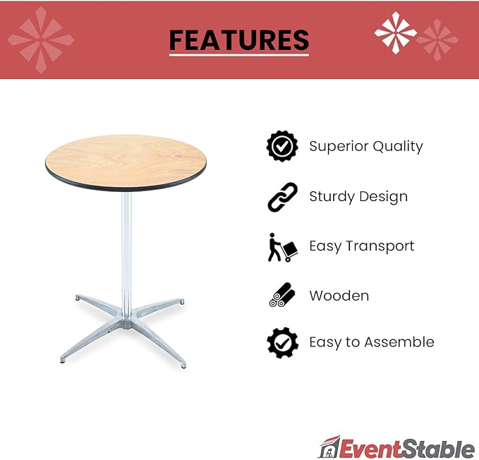 EventStable Titan Series 30" Round Classic Wooden Cocktail Table - Image 4