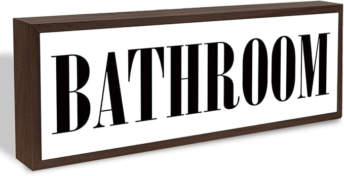 Bathroom Sign, Rustic Framed Wooden Box Sign, Decorative Wooden Plaques by BQL