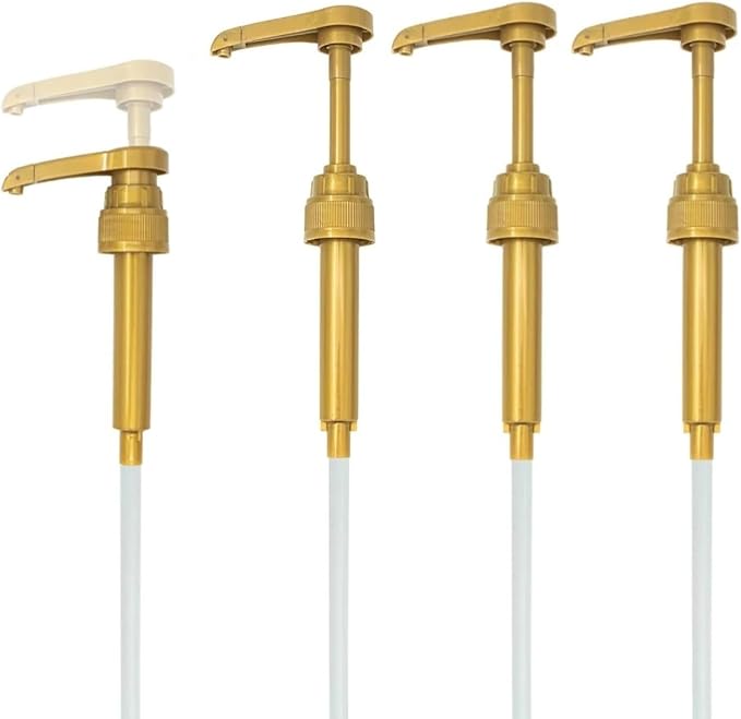 Syrup Pump, 4 Pack Premium Coffee Dispenser, Skinny Gold Pump by Herhonly