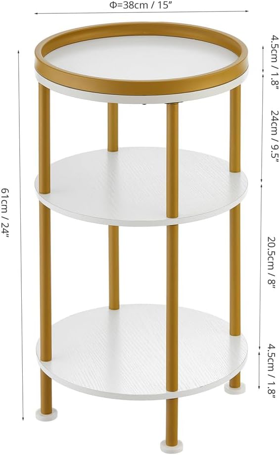 Small Round Side Table, 3-Tier Modern Nightstand - Image 8