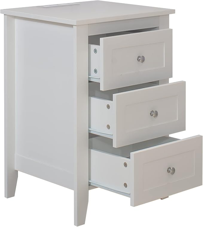 White End Table with Charging Station and 3 Storage Drawers, Modern Side Table - Image 2
