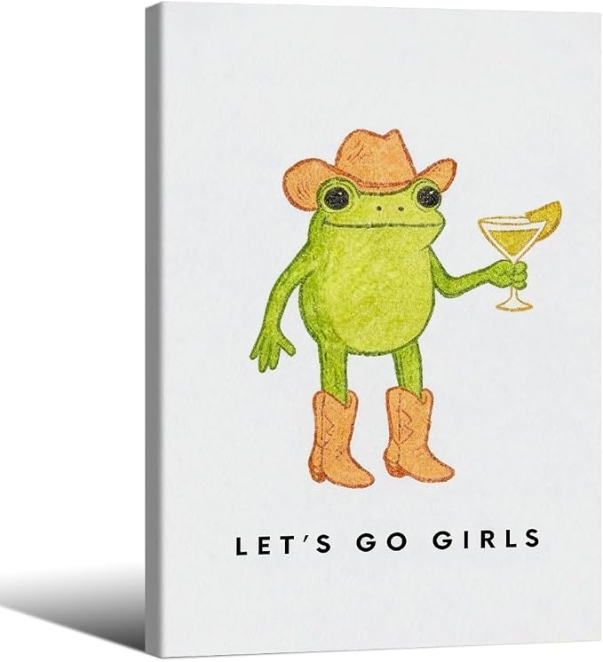 Wrapped Framed Funny Western Cowboy Frog Wall Art 20x30 inch Rustic Farmhouse by Unknown