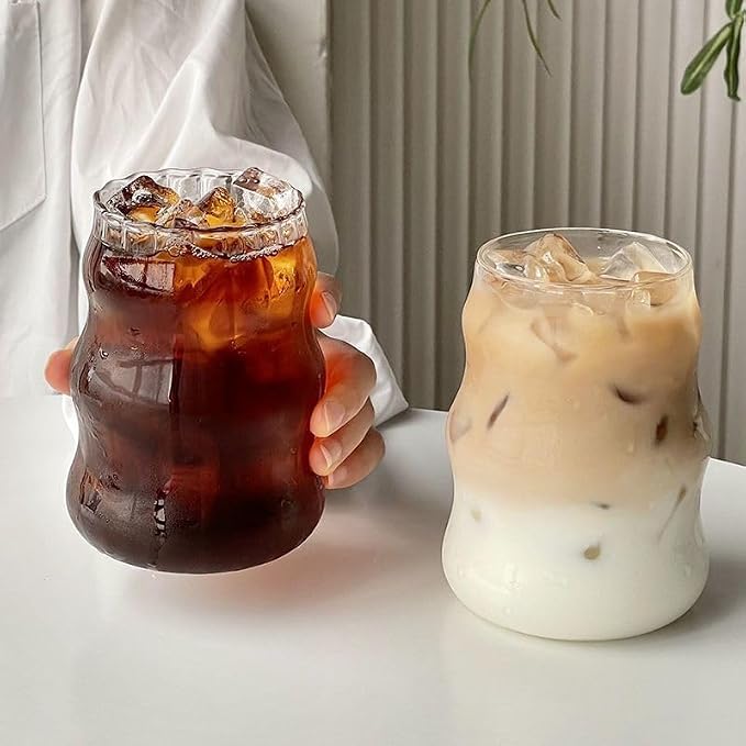 2 Pcs Ribbed Glass Cups, 18 Oz Vintage Drinking Glassware - Image 3
