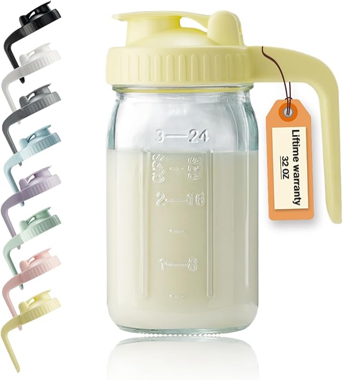 32oz Glass Pitcher with Lid & V-shaped Pour Spout by miradexic