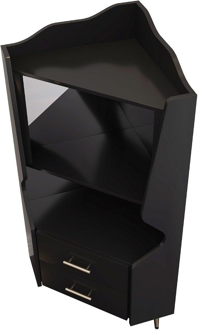 Corner Bar Cabinet with Mirrored Back, Sideboard Cabinet with 2 Open Shelves & - Image 6