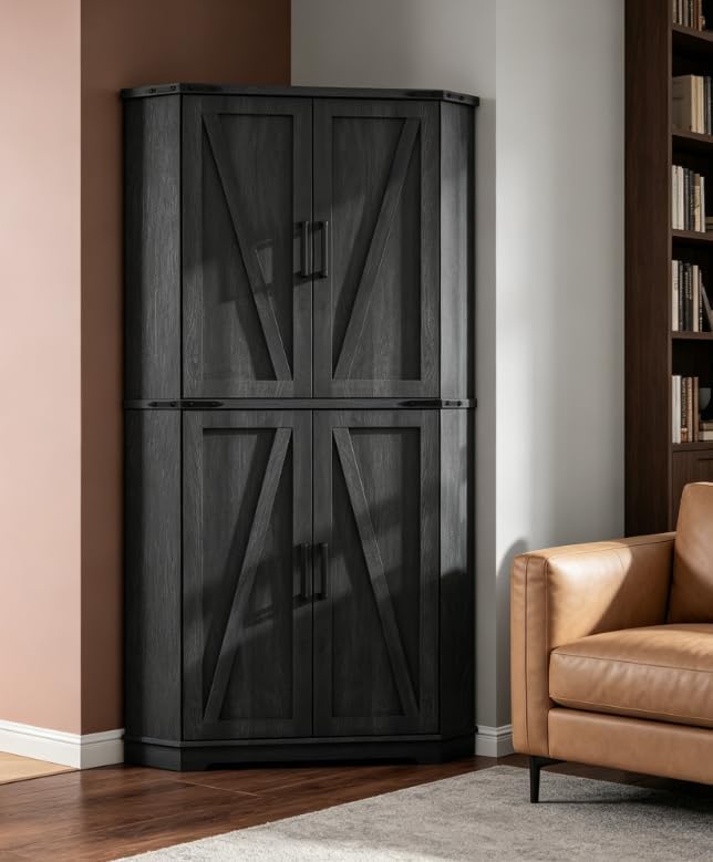 Dripex 71" Black Corner Pantry Cabinet, Farmhouse Tall Storage Cabinet by Dripex