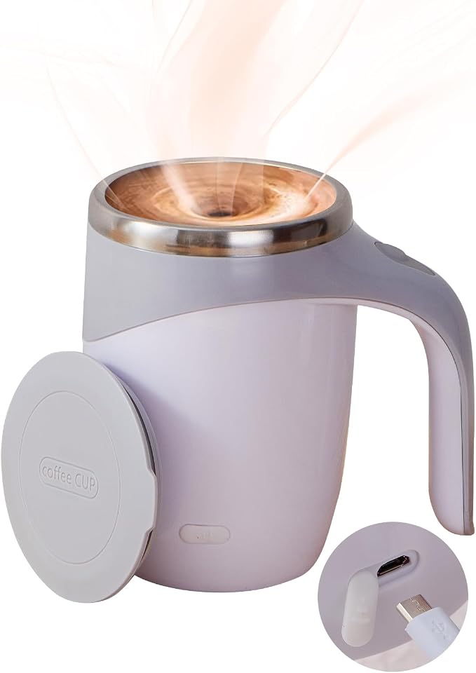 Rechargeable Automatic Stirring Coffee Mug, Stainless Steel Electric White | by SQGNZK