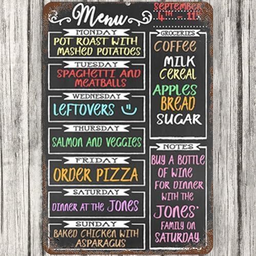 Aluminium Sign Chalkboard Style Weekly Food Menu Board Tin Wall Poster Decor by Unknown