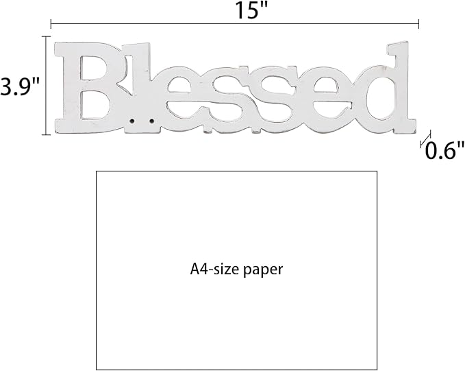 Farmhouse Wood Blessed Sign for Table 15", Hanging Distressed White Wall - Image 2