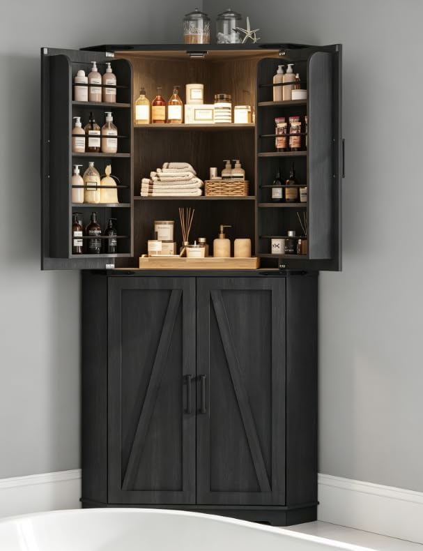 Dripex 71" Black Corner Pantry Cabinet, Farmhouse Tall Storage Cabinet - Image 3
