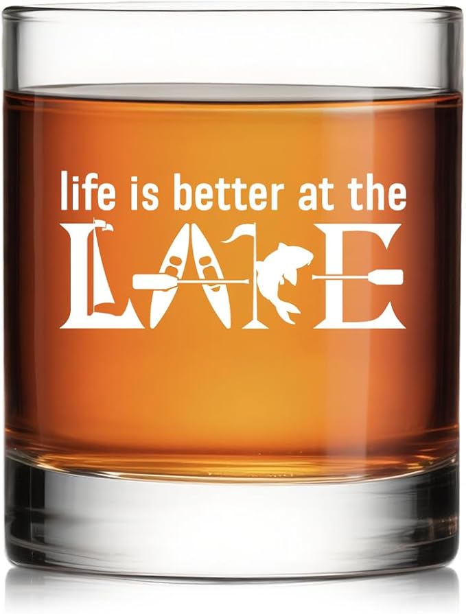 Life Is Better At The Lake Whiskey Glass, Birthday Christmas Gifts by Pishovi
