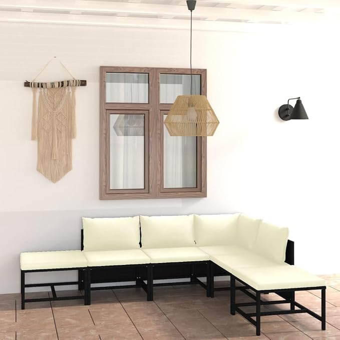 6 Piece Patio Lounge Set with Cushions, Modular PE Rattan Sofa with 1 Corner - Image 2