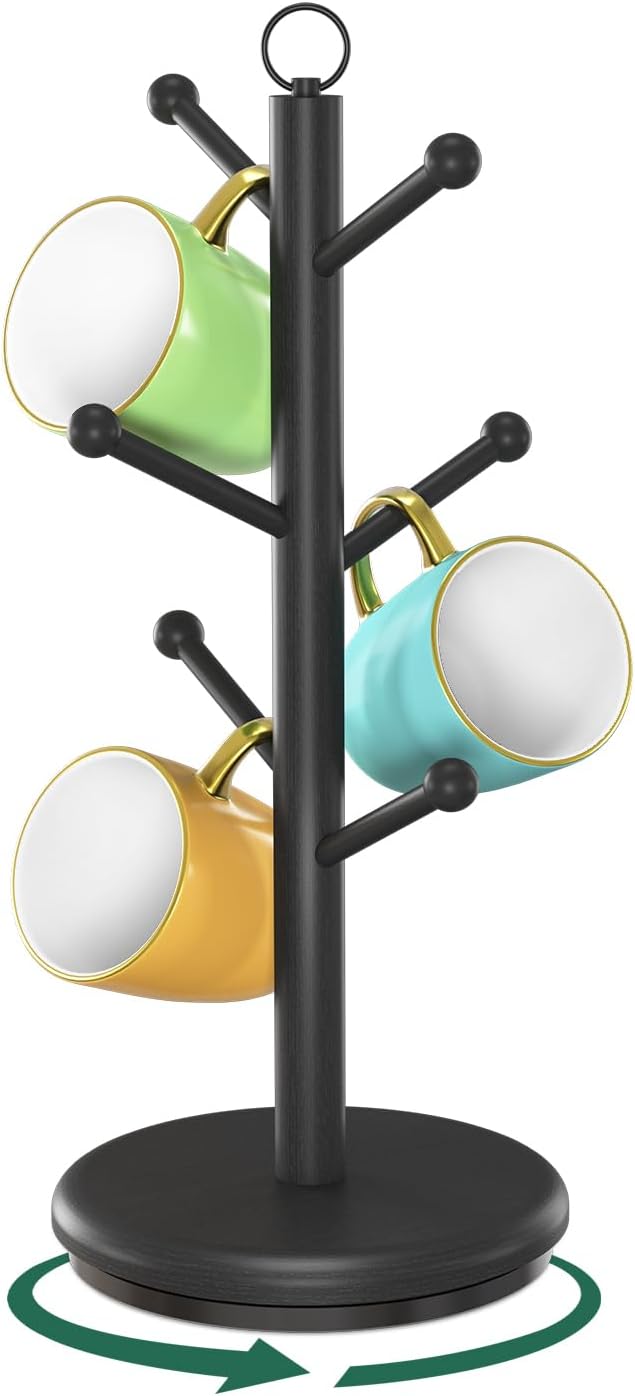 EsLuker.ly Mug Holder Tree Bamboo 360° Rotating Coffee Cup Display Rack by EsLukerly
