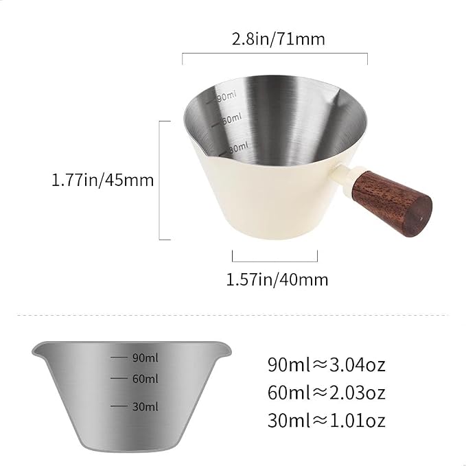 watchget Stainless Steel Espresso Cups, Double Spout & Dual Scale Measuring Cup - Image 2