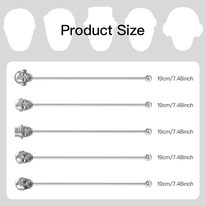 Skull Shape Swizzle Sticks, Reusable Stainless Steel Coffee Beverage Stirrers - Image 2