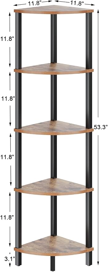 VIMBER Corner Shelf, 5-Tier Corner Bookshelf, Industrial Corner Ladder Shelf - Image 3