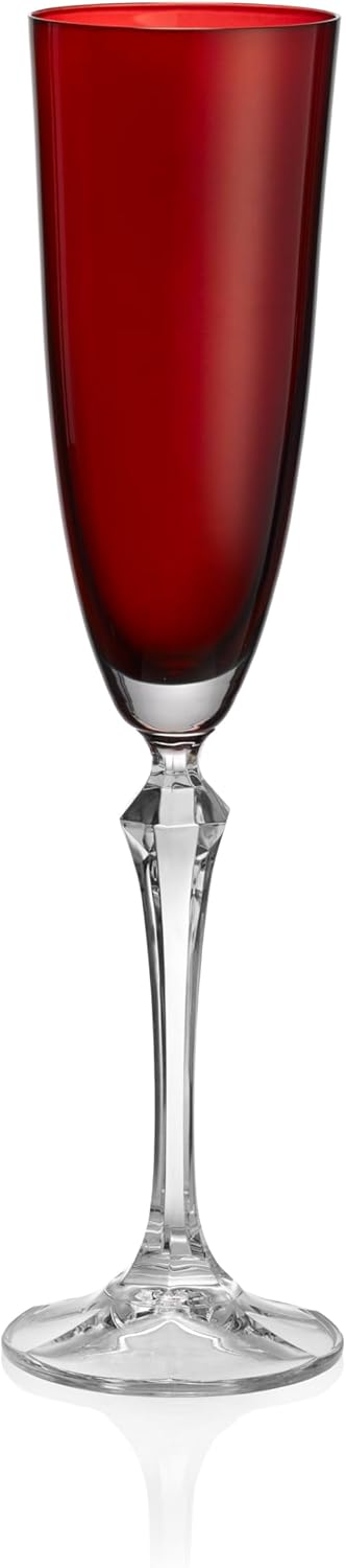 Barski Champagne Flute Glasses - Set of 4 - Assorted Colored Cup with Clear Stem - Each Glass is 7 oz., for Prosecco, Sparkling Wine, Mimosas, Cocktails, Weddings Anniversaries - Made in Europe