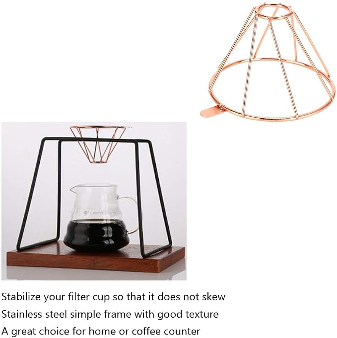 Stainless Steel Coffee Filter Cup Rack Holder Funnel Bracket Rose Gold Simple - Image 2