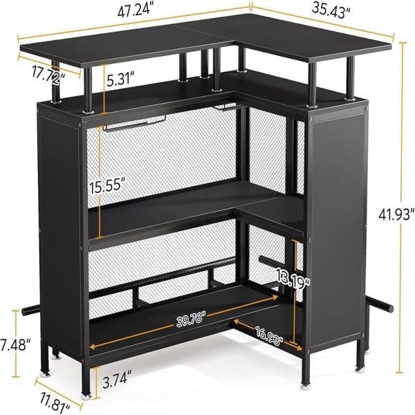 Home Bar Unit, L-Shaped Bar Table, Corner Mini Coffee Liquor Cabinet - Image 2