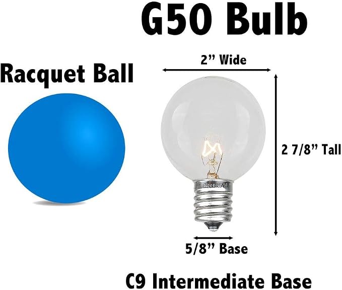 G50 Patio String Lights with 25 Blue Globe Bulbs – Outdoor String Lights – - Image 4