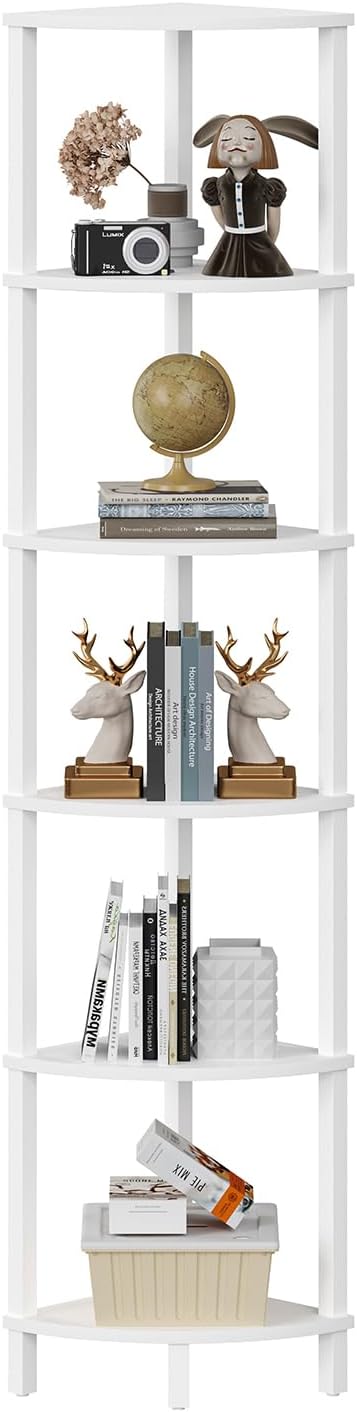 VIMBER Corner Shelf, 6-Tier Corner Bookshelf, Industrial Corner Ladder Shelf by VIMBER