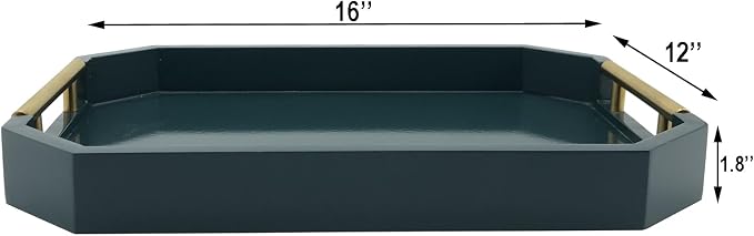 Serving Tray with Polished Metal Handles, Hexagon Coffee Table Tray, Modern - Image 6