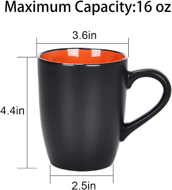 Lifecapido Set of 6 Modern Black Ceramic Coffee Mugs, 16 Ounce Capacity - Image 5