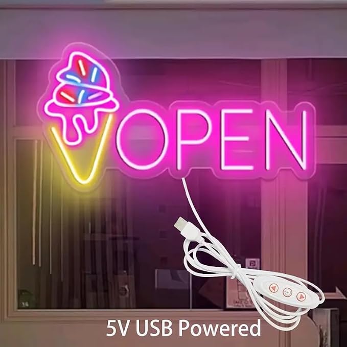 LED Neon Open Sign with Ice Cream Cone Design, USB Powered, Wall Hanging - Image 4