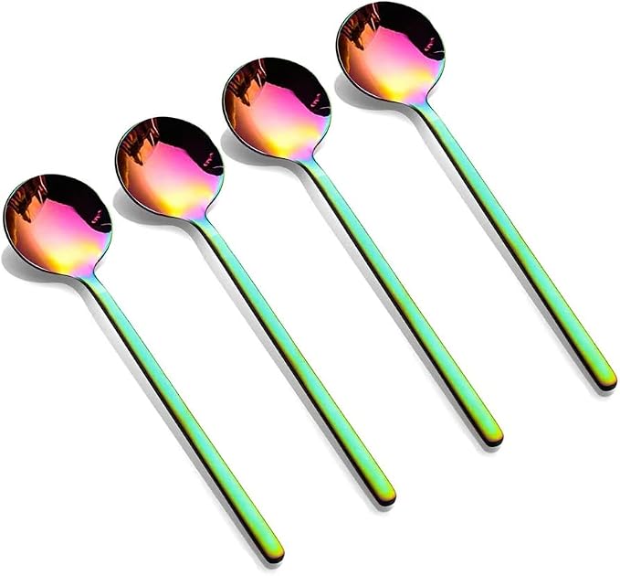 8 Pcs Rainbow Coffee Spoons Matte Frosted Handle Stainless Steel Espresso by LINWIN