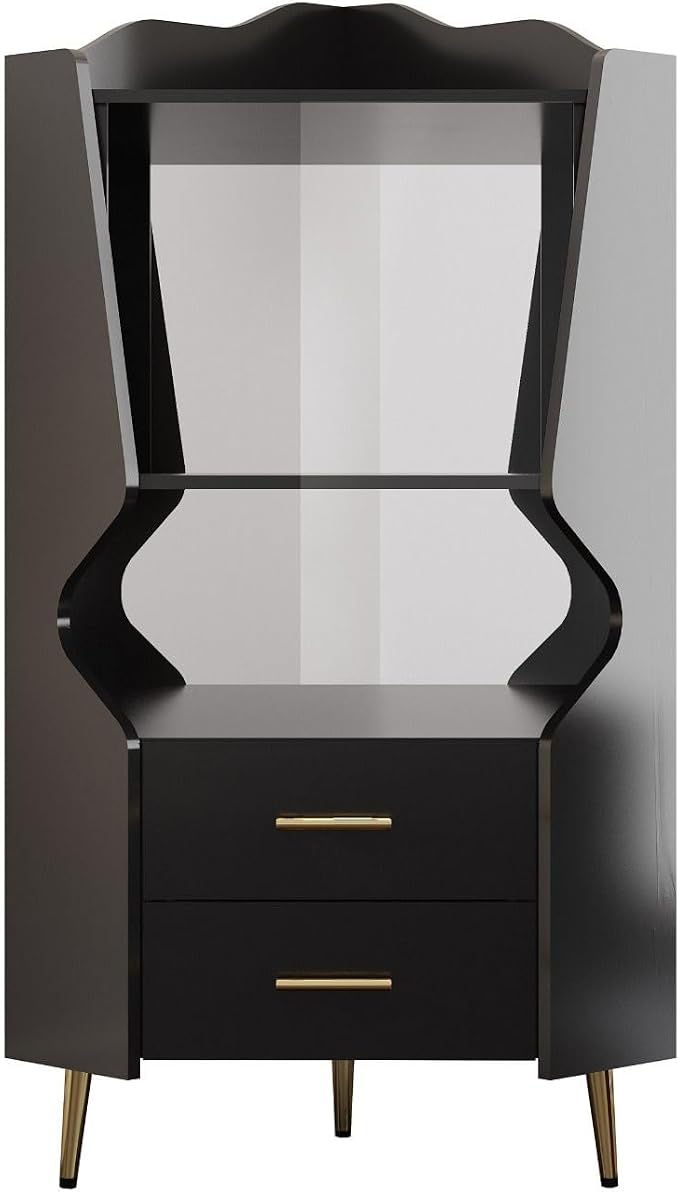 Corner Bar Cabinet with Mirrored Back, Sideboard Cabinet with 2 Open Shelves & by FRITHJILL
