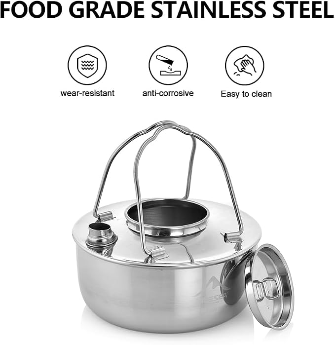 widesea 1.7L Stainless Steel Camping Kettle Food-Grade 304 Tea Pot - Image 3