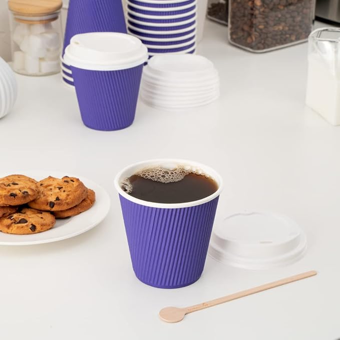 Restaurantware Ripple Wall Coffee Cups 25 Count 8 Ounce Insulated Royal Purple - Image 8