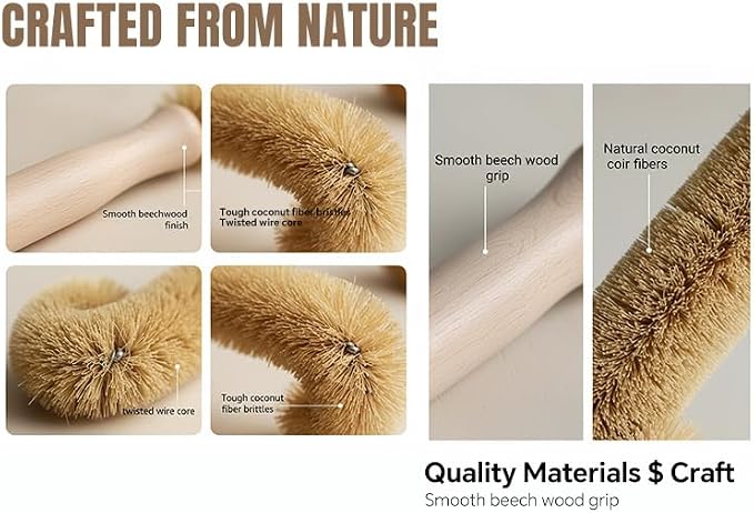 Bottle Brush Cleaner with Long Beech Wood Handle, Scratch-Safe, L-Shaped Design - Image 8
