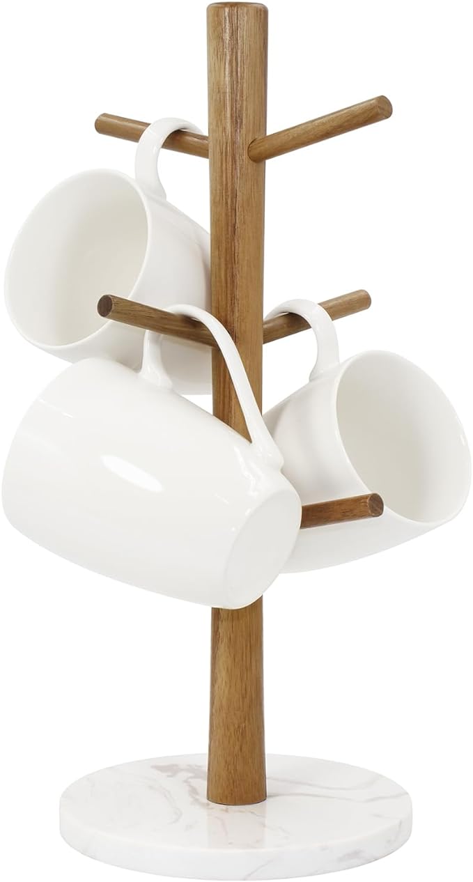 Buruis Wood Mug Holder, Marble Base Cup Rack Tree, Mug Stand Hanger, Kitchen by KeepYourBathroomKitchenandHomeOrganized