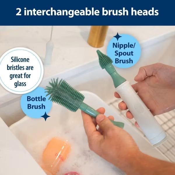 Dr. Brown's Electric Silicone Brush Set | Spinning Handle, 3 Brushes to Clean - Image 4