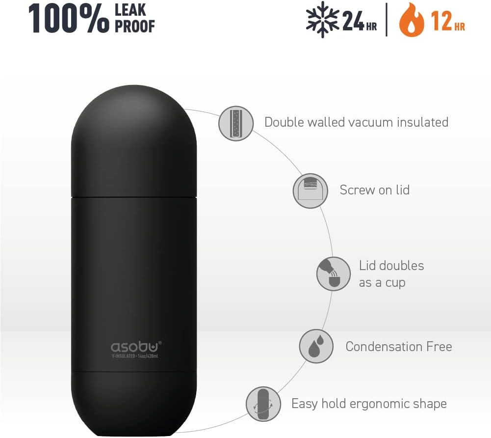 asobu Orb Stainless Steel Double Wall Insulated Travel Water Bottle – Lid Doubles as a Cup 14 Ounce (Teal)