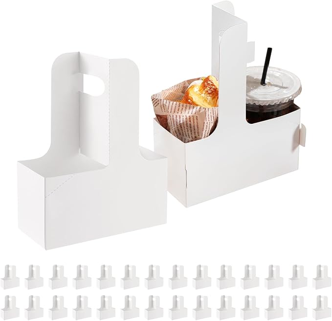 2 Cup Drink Carrier with Handles, 30 Sets White Cardboard Cup Carriers of 12-20 by BAKIPACK