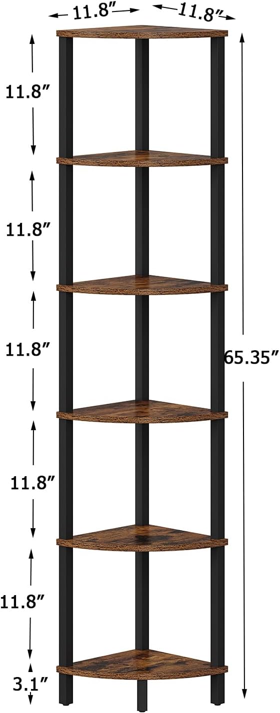 VIMBER Corner Shelf, 6-Tier Corner Bookshelf, Industrial Corner Ladder Shelf - Image 3